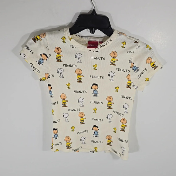 {Peanuts} Original Cream Ribbed T-shirt Kids Charlie Brown Snoopy Top - SM - Picture 4 of 9